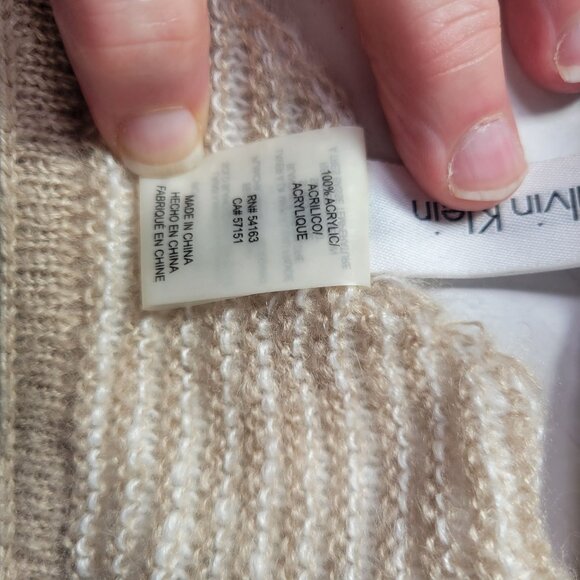 Calvin Klein Beige & Cream Striped Acrylic Knit Scarf Wrap - Picture 6 of 6